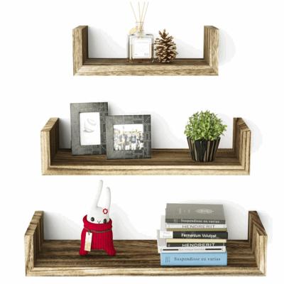 China (Size)Adjustable Wall Mounted Floating Shelves Wall Mounted Solid Wood Shelves Burnt To Finish Rustic Floating Shelves High Quality Wood for sale