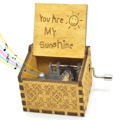 China Handmade Unique Handmade Engraved For Daughter Son Birthday Gift Factory Wholesale Wooden Music Box You Are My Sunshine for sale