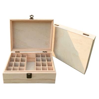 China Factory Wholesale Unfinished 25 Grid Recyclable Essential Oil Perfume Bottle Modern Container Display Wooden Box for sale