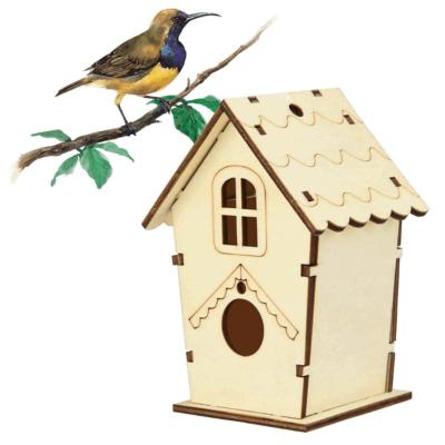 China Lovely Bird Feeder Kids DIY Toy Home Decor Factory Breathable Hand-carved Wholesale Wooden Bird Nest House for sale