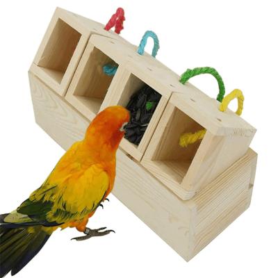 China Viable handmade educational training creative block discolored intelligence toys for parrot budgie best selling wooden toy bird for sale