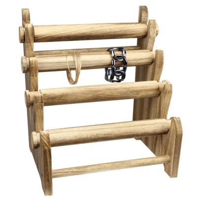 China High Quality Handmade Antique Wooden Bangle Holder Rack Stand Primary Color Space Saving Storage Jewelry Rack Organizer for sale