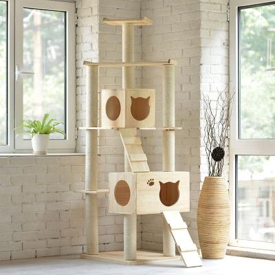 China Scratcher Factory Sustainable Modern OEM Style House Tower Wooden Large Cats Climbing Tree for sale