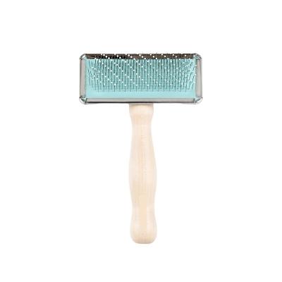 China Viable Hot Wooden Pet Grooming Brush Steel Wire Pet Cleaning Comb With Long Handle Wooden Grooming Products for sale