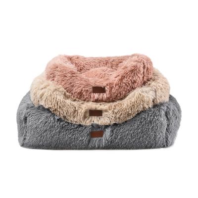 China New Design Rectangle Faux Fur Sustainable Pet Bed Long Fur Dog Bed Cat Beds for sale