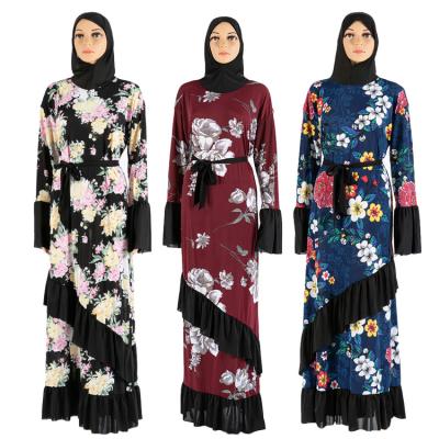 China 100% Polyester Abaya Hot Selling Polyester Fabric Lace Long Dress Muslim Khimar Jilbab Turkey Islamic Female Printed Muslim Malaysian Hooded Dress for sale