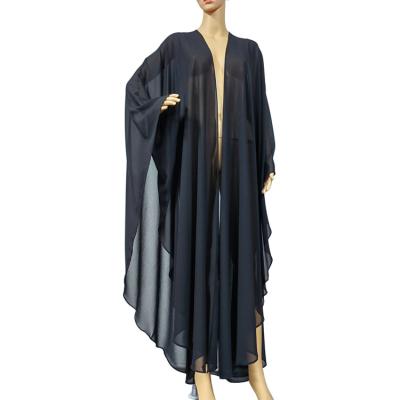 China Fashion Open Chiffon Abaya With Arabic Muslim Farasha Best Quality Long Dress Modest Style Black Topcoat Hijab Dubai Chiffon Abaya for sale