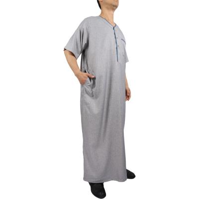 China Wholesale Hot Sales Moroccan Men's V-Neck Kaftan Abaya Thobe Short Sleeve Abaya Islamic Long Dress Men's Long Robe for sale