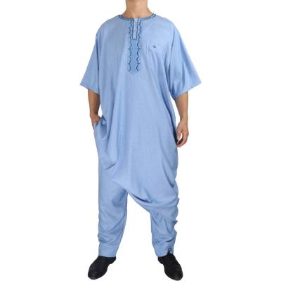 China Men Loose Casual Moroccan Arabic Long Shirt Kurta Dress Embroidered Islamic Men's Africa Long Shirt Two Piece Set for sale