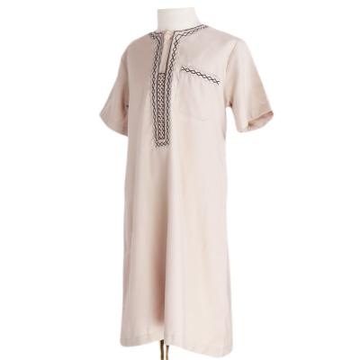 China Arabic Long Dress Abaya Thobe Loose Muslim Islamic Embroidered Simple Cotton Boys Short Sleeve Classic Kids Casual for sale