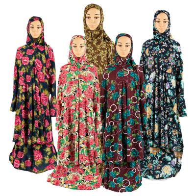 China 100% Muslim Arabic Jalabiya Kaftan Dresses Middle East Dubai Abaya Long Dress Girls Kids Bright Floral Polyester Skirt Two Piece Set for sale