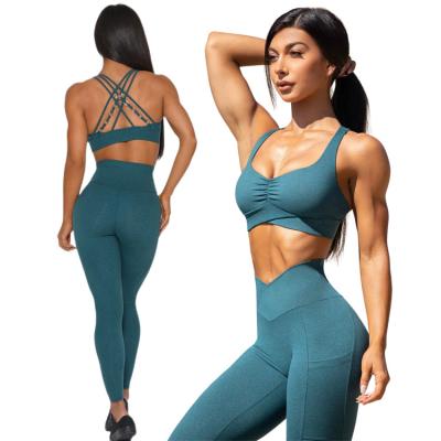 China Custom Logo Yoga Set Women Yoga Wear Gym Crop Breathable Custom Top With Leggings Workout Fitness Yoga Seamless Sets for sale