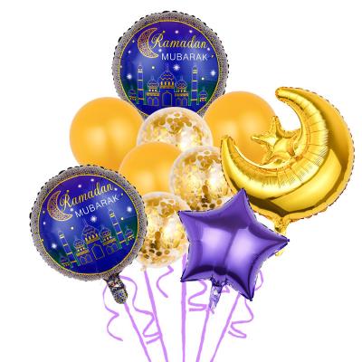 China Islamic Muslim Set of Mubarak Decoration Moon Foil Balloons HADJ Ramadan Balloons EID MUBARAK Latex for sale