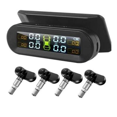 China Solar Tire Pressure Monitor 4 Car Internal Alarm Tire Pressure Monitoring System TPMS With Colorful Display for sale