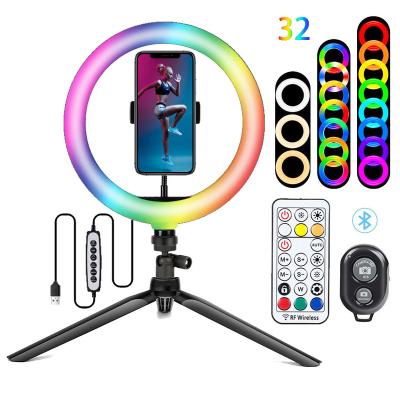 China PORTABLE LED Selfie Ring Beauty Light With Tripod Photographic Mobile Stand Tiktok Sufficiency Live Video Phone Holder RGB 10 Inch for sale