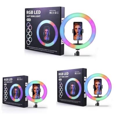 China New Design ABS 8/10/12 inch RGB Selfie Ring Fill Light Set For Make Up Live Video With Phone Holder For Smartphone for sale