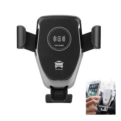 China Hot Selling Q12 Clamp Car Mobile Phone Holder Gravity Induction Coil Auto Phone Holder Q12 Fast Wireless Charger For Phone for sale