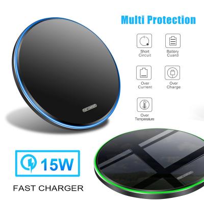 China Mobile Phone 15W/10W Qi Fast Wireless Charging Gift Pad Round Radio Portable Led Ignition Fast Charger for sale