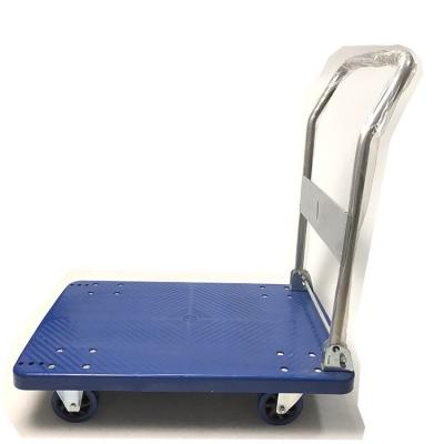 China Factory Foldable Plastic Food Carts Folding Hand Push Grocery Shopping Trolley Cart en venta