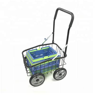 China Sunhod Supermarket Metal material 4 wheels folding shopping basket trolley en venta