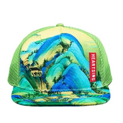 China High Quality Chinese Pattern COMMON Logo Custom Printed OEM 5 Panel Landscape Trucker Cap for sale