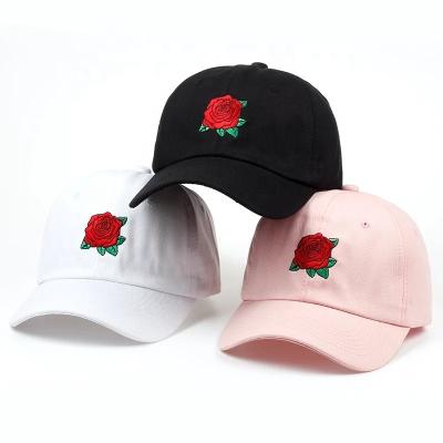 China COMMON Summer Red Rose Embroidery Plain Women Custom Dad Hats With Custom Logo for sale