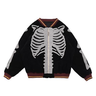 China Autumn And Winter Street Hip Hop Embroidery Retro Velvet Suede Leather College Breathable Skeleton Jacket Men for sale