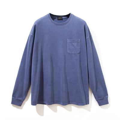 China 2021 Autumn Winter Old Pocket Long Sleeve T-shirt Retro High Street Oversized Loose Long Sleeve Anti-Wrinkle Bottom Shirt for sale