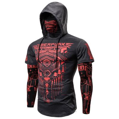 China Cyberpunk Face-covering Anti-wrinkle T-shirt Stretch Fitness Men's Long Sleeve Hooded T-Shirt Riding for sale