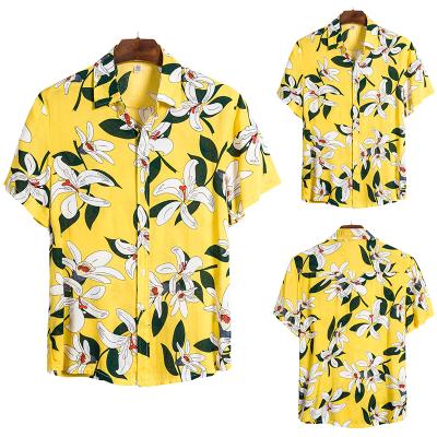 China Breathable Printed Design Loose Cotton Mens 100% Hawaiian Beach Shirt With Short Sleeves for sale