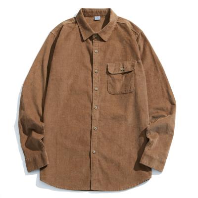 China Autumn custom anti-pilling men's long sleeve corduroy shirts brand 100% cotton casual heavy shirts men for sale