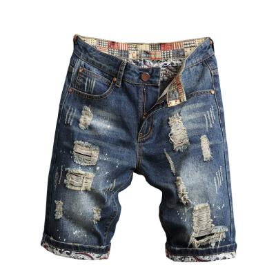 China Wholesale Fashion Men's Summer Anti-wrinkle Ripped Denim Shorts Casual Straight Five Point Pants for sale