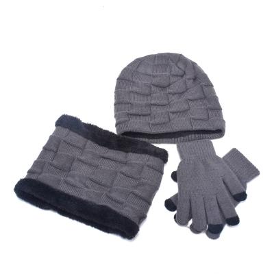 China 2021 COMMON 3 Piece Set Fleece Winter Hat Scarf Gloves Knitted Men's Outdoor Warm Knitted Beanie Hat for sale