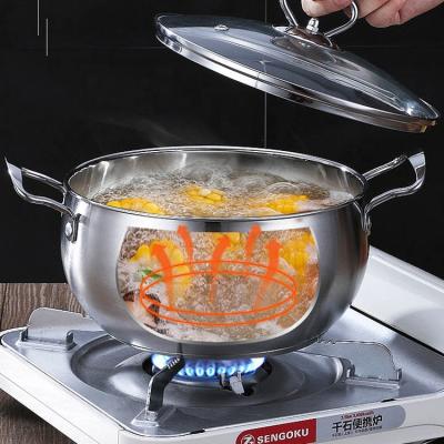 China Sustainable luxury whole 201 stainless steel soup pot with binaural glass lid soup pot bottom three layers for sale