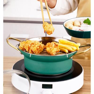 China 304 Stainless Steel Pot Tempura Deep Fryer Viable Deep Fryer Pot with Thermometer& Oil Drip Drip Rack for sale