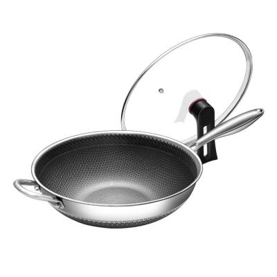 China General Use for Gas and Induction Cooker Stainless Steel Electric Wok Honeycomb Oil Free Liner Frying Frying Pan Nonstick With Lid for sale