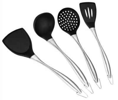 China Sustainable 304 Stainless Steel Silicone Kitchenware Set High Temperature Resistant Spatula Four Soup Spoon for sale