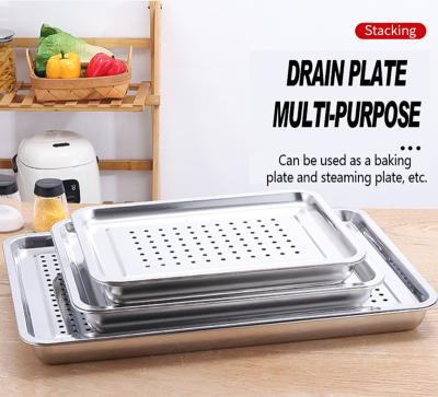 China Hard Stainless Steel Plate Rectangle Food Serving Tray Holder Tray For Hotel for sale