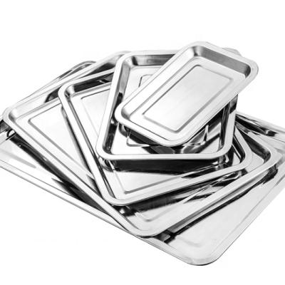 China Hard Kitchenware Stainless Steel Food Grade Rectangle Food Tray Plate Dining Plates Cookware Sets for sale