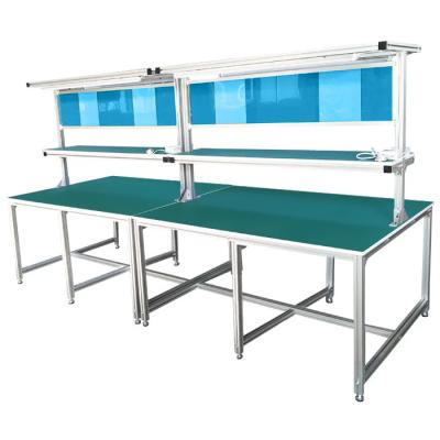 China Anti-static Recommend Anti Static Aluminum Double Sided Bench Production Line Automation Equipment Industrial Workbench with Light for sale