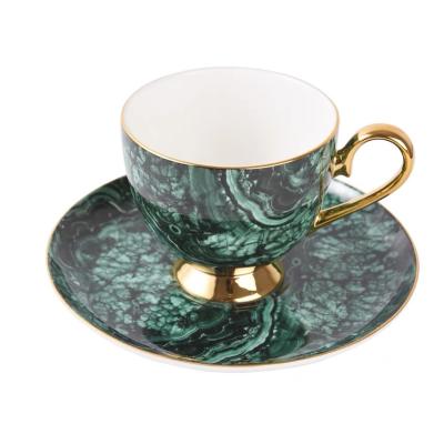 China Viable Classic Light Luxury Bone China Green Coffee Cup and Saucer Set for sale