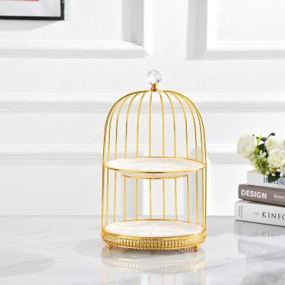 China Viable European Round Ceramic Cake Iron Birdcage Afternoon Tea Dessert Stand for sale