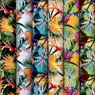 China Sheer Polyester Spandex Fabric 4 Way Medium Stretch Hawaiian Tropical Leaves Large Print Fabric for sale