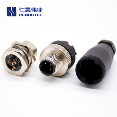 China Screw-joint / Solder M12 Connector 3 Pin Sensor Male Connectors Rear Mount A Type Code for sale