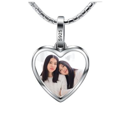 China Vintage S925 Heart Shaped Enamel Necklace Pink Women's Custom Creative Photo Silver Pendant For Gift for sale