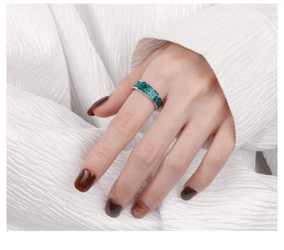 China Trend Epoxy Ring Fashion Open Ring Irregular Sterling Silver Romantic European and American Style Dark Green Pattern for sale