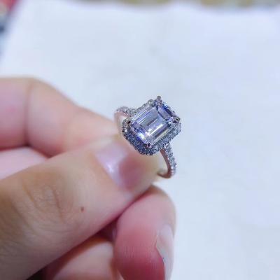 China New Fashion Romantic 925 Sterling Silver Bling Baguette Lad Diamond Ring VVS GRA 2ct Mossinate Ring For Women for sale