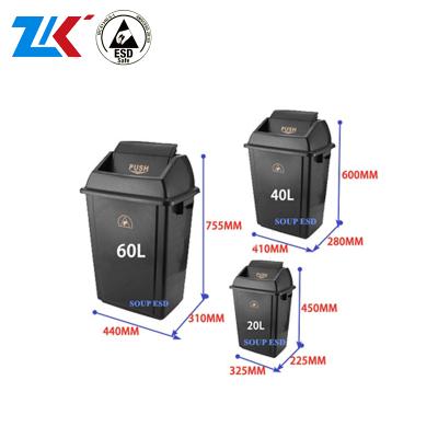 China 240L Big Large ESD Viable Black Plastic Waste Bin Cleanroom Dustbin SP-WAS-07 for sale