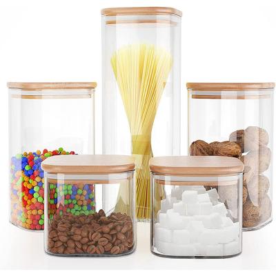 China Wholesale Minimalist Square Glass Borosilicate And Bamboo Kitchen Storage Container Jar Lid for sale