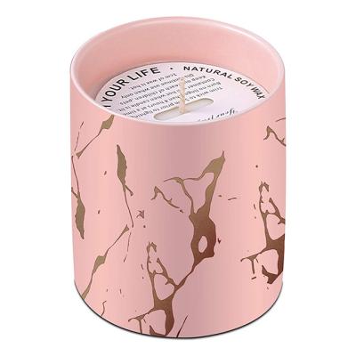 China Rose home exquisite ceramic cup decoration scented candle, simple shape, patterned candle marble scented cup. for sale